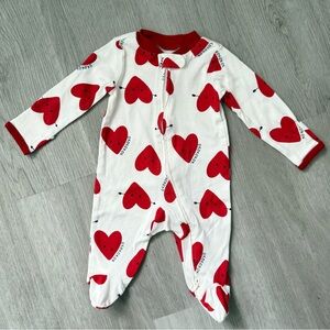 Carter’s Red & White Heart Footie Pjs | 2-Way Zipper Valentine’s Day Baby Outfit